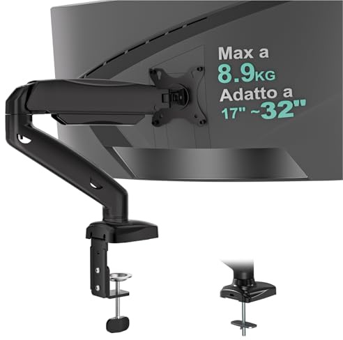 WALI Single Monitor Arm for Screen Up to 32 Inch and 9 kg, Fully Adjustable Gas Spring Arm, Computer Monitor Stand Desk Mount with C Clamp & Grommet Mounting, VESA 75 & 100mm, Black (GSMP001)