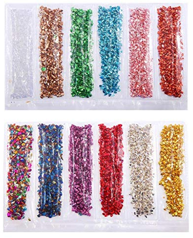 2 Pack Crushed Glass Loose Sequins Irregular Metallic Chips Glitter Sprinkles Stones 1-2 mm for Nail Arts Craft DIY Vase Filler Epoxy Resin Mold Jewelry Making Decoration - Mix Colors