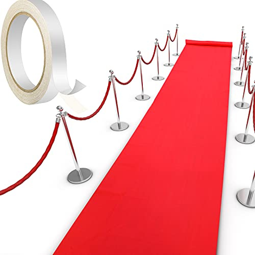 Shappy 0,8 x 18,3m Roter Teppich Läufer Landebahn mit 1 Rolle Band 55gsm Dünner Vliesteppich für Hochzeit Party Feiern Flur Deko Weihnachten Erntedankfest Outdoor Zubehör