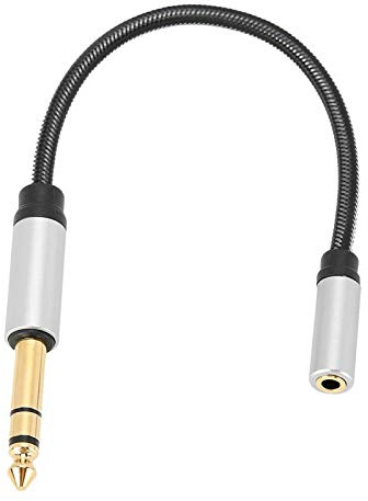 Dilwe Cavo di prolunga per auricolari AUX da 3,5 mm in lega di alluminio da 6,5 maschio a 3,5 femmina Cavo a molla, cavo nero in materiale in lega di alluminio(3,5 femmine a 6,5