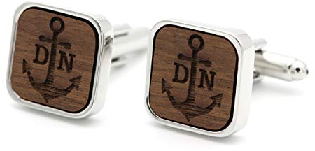 NaturSchatulle Manschettenknöpfe Herren Holz mit Gravur 1 Paar Silber Manschettenknopf Eckig Hochzeit Anzug Männer Cufflinks for Men