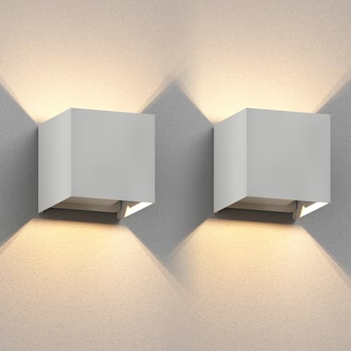 ledscom.de 2x Wandleuchte CUBEL für außen, IP65, Up-/Downlight, weiß matt, quadratisch, 1x G9 max. 10W