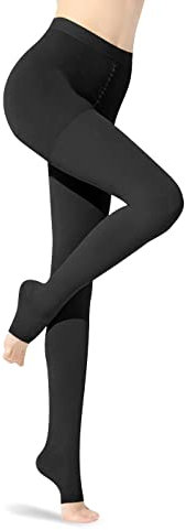 BEMOBO Medizinische Kompressionsstrumpfhose für Damen und Herren, blickdichte Unterstützung, 20–30 mmHg, abgestufte Kompression, hohe Taille, 2 x schwarze, offene Zehenpartie, XXX-Large