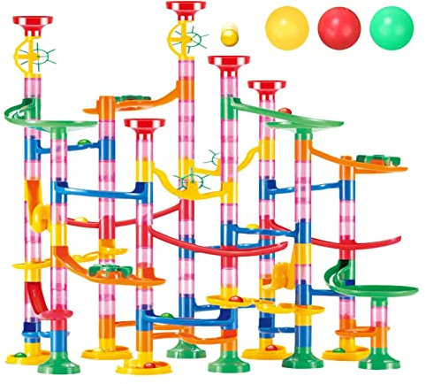 JINGLING 133 Stück Murmelbahn Spielzeug, Marble Run Set Bälle Track Blöcke Pädagogisches Spielzeug, Kugelbahn Lern Und Konstruktion Spielzeug Für Jungen Mädchen 4 5 6 7 8 + Jahre Alt