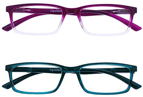 OPULIZE SEE Blaulichtfilterbrille für Damen Herren, Blendfreie UV400-Schutz Federscharnier Anti-Müdigkeit, Rechteckiger Rahmen, Computerbrillen Gaming, 2er-Pack Violett Türkis