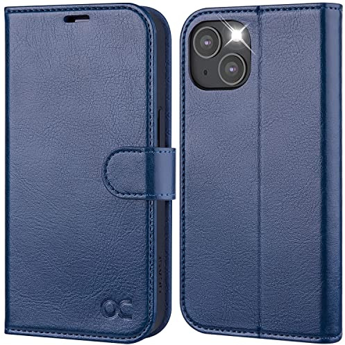 OCASE für iPhone 14 Hülle Handyhülle Premium PU Leder Blau | Kartenfach Magnetverschluss RFID Schutzhülle Klapphülle Handytasche Lederhülle Tasche Etui