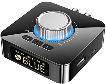 Goshyda Adaptador de Sonido Bluetooth, Pantalla Digital LED con Chip Bluetooth 5.0, Soporte AUX/RCA/USB/Interfaz de Tarjeta de Memoria, Adaptador Inalámbrico para Altavoces