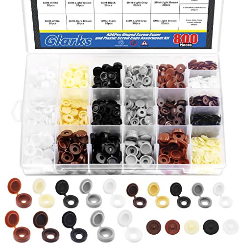 Glarks 800Pcs Assortment Kit, 300Pcs Hinged & Snap, Flip Top Cap Covers (9 Colors, 4mm-6mm), 500Pcs Phillips Screw Cap Covers