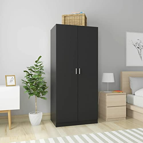 ZEYUAN Kleiderschrank, Schlafzimmerschrank, Kleiderschränke, Garderobenschrank, Ordnungssystem Kleiderschrank, Haushaltsschrank, Schwarz 80×52×180 cm Spanplatte