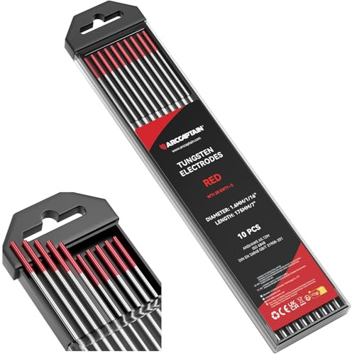 ARCCAPTAIN TIG Welding Tungsten Electrode 10-Pack 1/16x 7(Red, WT20/EWth-2)
