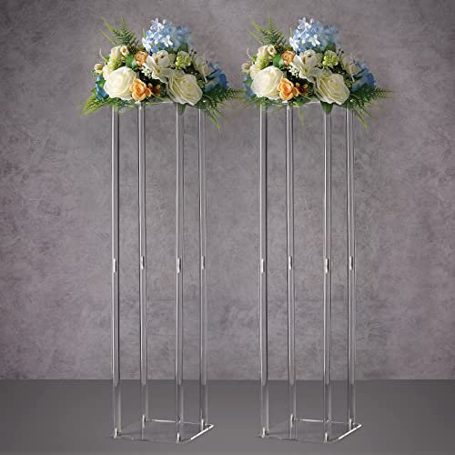 YALLOVE Set of 2, 80CM Tall Acrylic Flower Stand Clear Pedestal for Wedding Event Party Props, Clear vases, Home Decor