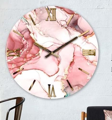 Generico Orologio da Parete, Soggiorno, Cucina, Moderno,Effetto marmo, Base legno, Lavorazione a resina, Numeri a rilievo, Diametro disponibile 40/60/80/100 cm, Made in Italy (60, Lady)