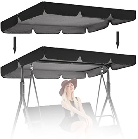 Swing Chair Canopy Replacement 2/3 Seater, Universal Waterproof UV Resistant Swing Canopy Cover for Sun Shade Outdoor Swing Seat Hammock (Only Canopy Cover),Black,142 * 120 * 18cm