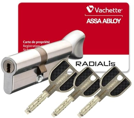 Vachette RADIALis - Cylindre de Serrure à Bouton 32,5x32,5mm, Sécurité Maximale - Anti perçage, bumping, crochetage, casse - Porte extérieure, porte d'entrée - 3 Clés Incopiables, Carte de Propriété