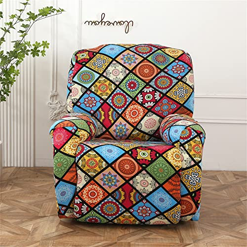 Highdi Funda de Sillón Relax Elástica para Sillón Reclinable, Funda Reclinable Geometría 4 Piezas con Bolsillos Laterales, Antideslizante Extraíbles y Lavables Fundas Protector (Mandalas)