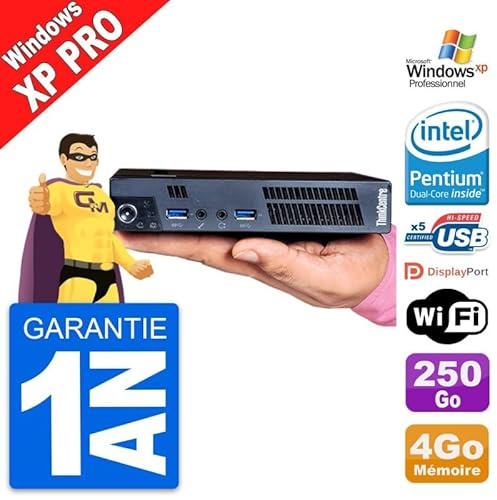 Ultra Mini PC Lenovo M92p Tiny G2020T RAM 4Go Disque 250Go Windows XP Pro (Reconditionné)