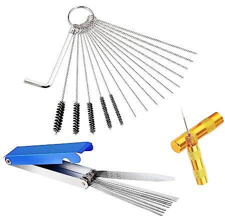 Kit de nettoyage de carburateur, nettoyeur de jet de saleté de carburateur, 10 aiguilles de nettoyage + 5 brosses en nylon + 1 clé + 13 fils de nettoyage + 1 kit d'outils de crochetage pour moto, VTT,