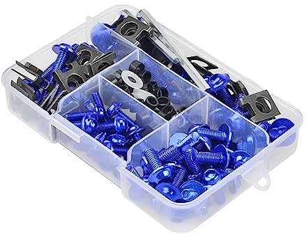 JNNJ 177 Pcs Kit Bulloni Carenatura Moto con Rondelle Blu | Rondelle E Dadi Inclusi, Forme Assortite Per Montaggio, Struttura Leggera Uso Veicolo, Dettagli Decorativi, Accessori Moto