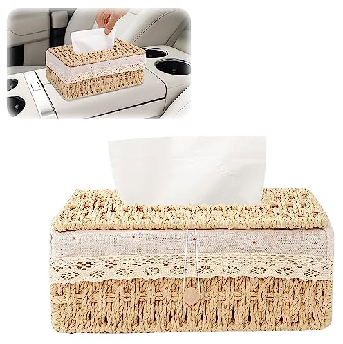 Taschentuchbox aus Rattan Niedliche Größe klein, Taschentuchspender mit Futter Kosmetiktücher Box Organizer Tissue Aufbewahrungsbox für Schlafzimmer Haushalt Küche Bad Wohnzimmer Büro Hotel