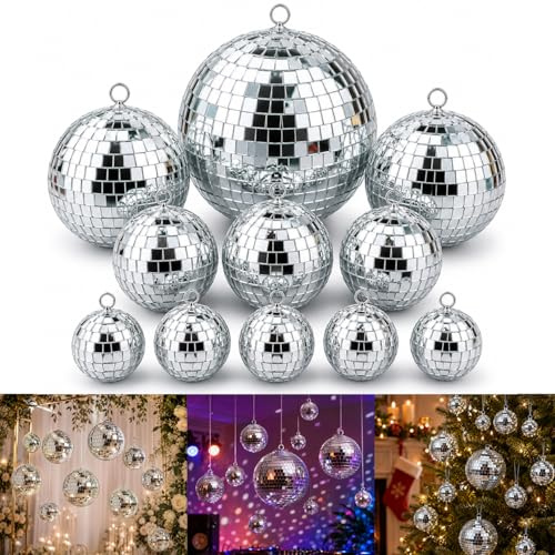 Klein Spiegelkugel,11Pcs Mini Discokugel,Silberne Hängekugel,Silber Discokugel,Silberne Spiegelkugeln,Disco Ball für Party,Mirrorball,Klassische Discokugel,Weihnachtsdekorationen Baumkugeln