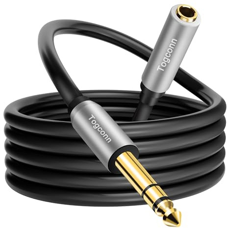 Togconn Cavo di prolunga da 6,35 mm, jack stereo TRS maschio a femmina, cavo di prolunga per cuffie e chitarra, suono Hi-Fi, connettori placcati oro, rame OFC privo di ossigeno