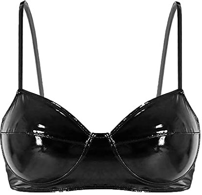 Kvysinly Women's Wet Look PVC Leather Bra Wire-Free No Padded Bralette Crop Tops Rave Dance Costume Clubwear Black L