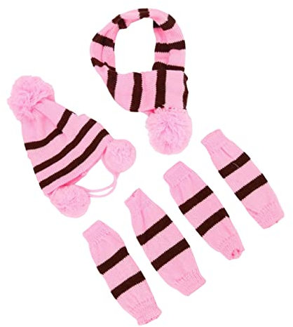 YARNOW Hund Winterkostüm Set XXS Strickmütze Schal Rosa Braun Warmes Festival Hundekostüm Weiche Winter Accessoires Angenehmes Hundetuch Für Kleine Hunde Einfach Anzuziehen