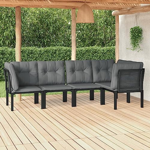 HETFTJN 5-TLG. Garten-Lounge-Set, Garten Essgruppe Balkonstühle Lounge Tisch Balkontisch Klein Geeignet für Balkon Garten Außen Wenig Platz Schwarz und Grau Poly Rattan