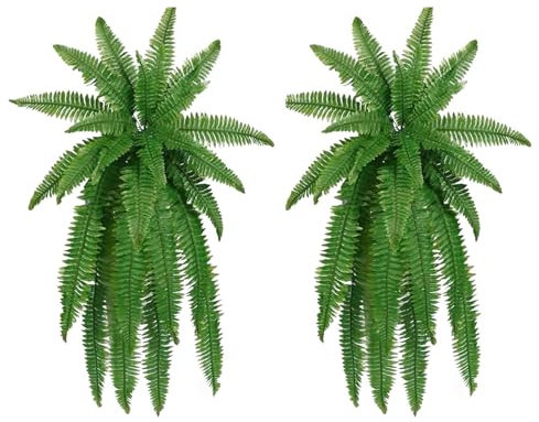 Plantas de helechos artificiales colgantes, helecho artificial realista resistente a los rayos UV, plantas artificiales realistas, decoración para interior y exterior, salón, ventana, pared, balcón,