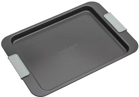 Laura Ashley Baking Tray 33cm – Non Stick Oven Tray with Silicone Handles – Heavy Gauge Carbon Steel Bakeware, Dishwasher & Freezer Safe, PFAS/PFOA Free, Pale Charcoal
