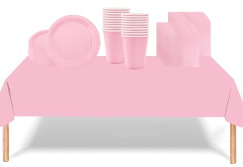 Lot de 53 décorations de table jetables pour anniversaire d'enfant – Nappe, nappes de table, assiettes en carton de 17,8 cm, serviettes en papier, gobelets pour Noël, anniversaire, fête de mariage