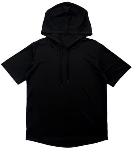 Gefomuofe Sweat à capuche pour homme - Couleur unie - Manches courtes - En coton - Avec capuche - Décontracté - Décontracté - Grande taille - Confortable - T-shirt de sport streetwear