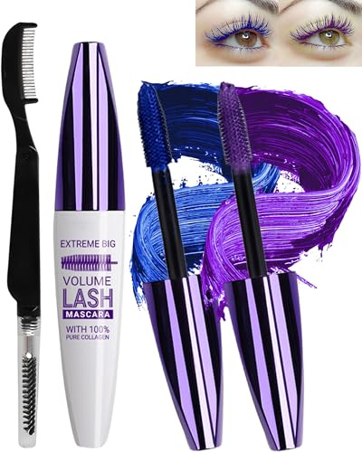 Bleu Violet Mascara Volume et Longueur,5D Waterproof Fiber pour Femmes | Slik Mascara with brosse a cils, Waterproof et Longue Tenue avec une Définition Précise, Christmas Eye Makeup pour Femme