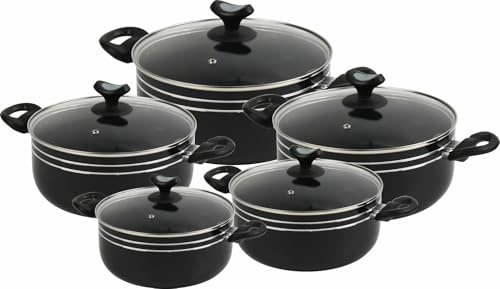 Cooking Pot Set Non-Stick 10 Pieces 18-20-22-24-26cm Glass Lids Casserole