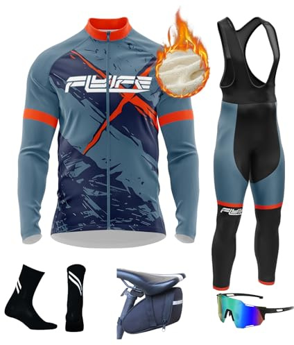 Fahrrad Jacke + Hose Set Winter Thermo Fahrradbekleidung mit 8D Gel Gepolsterten Trägerhosen für Outdoor-Aktivitäten wie Radfahren, Klettern, Wandern (TYP-4,L)