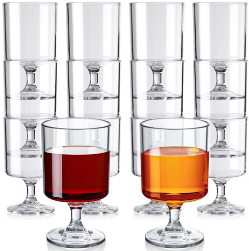 Singhoow 48 Packs 8oz Acrylic Reusable Plastic Wine Glasses Bulk Wedding Easter Disposable Short Stem Baby Shower Party Goblet Cup Vintage Unbreakable Cocktail Drink Bars Stemware (Clear)