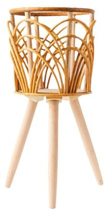 ZHENGCI Rattan-Pflanzenständer für den Innenbereich, Stroh, gewebter Blumenhalter, Hocker mit Beinen, Boden-Pflanzkörbe, Regal, Pflanzenregal aus Holz