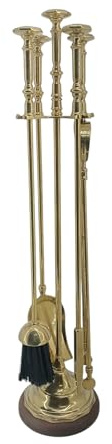Set accessori per camino kit utensili trespolo in ottone lucido con base in legno