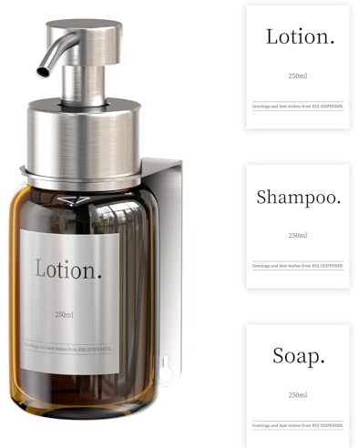 HOUSEHOLD WORLD Seifenspender,Soap Dispenser Glas,Seifenspender Wandbefestigung,Soap Dispenser Set für Bad Dusche,Kompakter Designspender 250ML