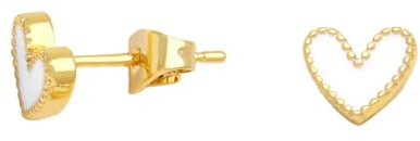 Heart Stud Earrings Cute Gold-tone Nickel Free Love Heart Colorful Enamel Studs Earring for Women Piercing Post Fashion Jewelry Gifts 7mm*8mm (White)