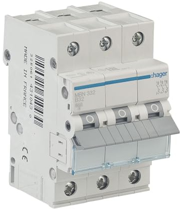 HAGER MBN332 3-polig B32A 6kA, Sicherungsautomat Drehstrom 230/400V, LS-Schalter mit biconnect Klemmsystem, 3 Module, Leitungsschutz für Elektroinstallation