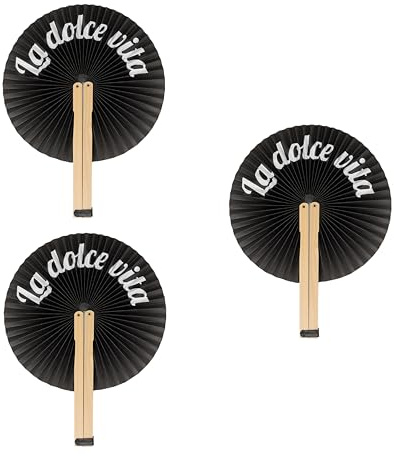 Fisura – Faltbarer Fächer schwarz Dolce Vita. Originaler Papierfächer. Pai Pai in Schwarz-Weiß. Hochzeitsgeschenk für Gäste. Perfekt für Feier, Party oder Zeremonie. 3er-Set.