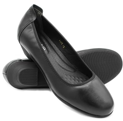 Zerimar Ballerines Confortables en Cuir pour Femmes - Chaussures élégantes et légères pour Un Usage Quotidien et Le Bureau - Talon de 3,5 cm - Couleur Noire - Taille 38