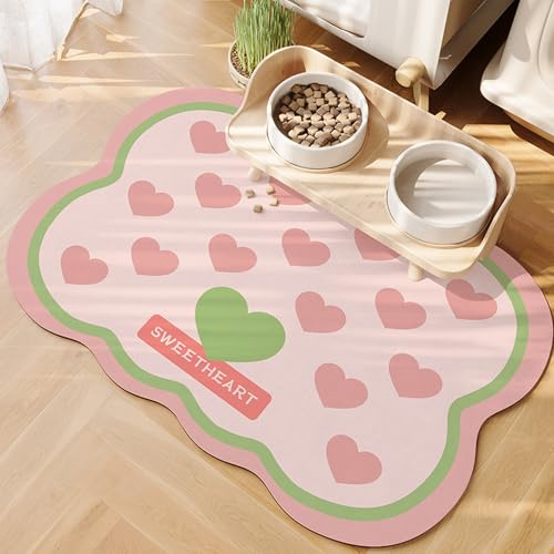 FANSU Napfunterlage Hund Saugfähig Schnelltrocknende, Karikatur rutschfest Futtermatte, Diatomeenerde Futtermatte Hund Futterunterlage Katze (Rosa Herz 2,50x80cm)