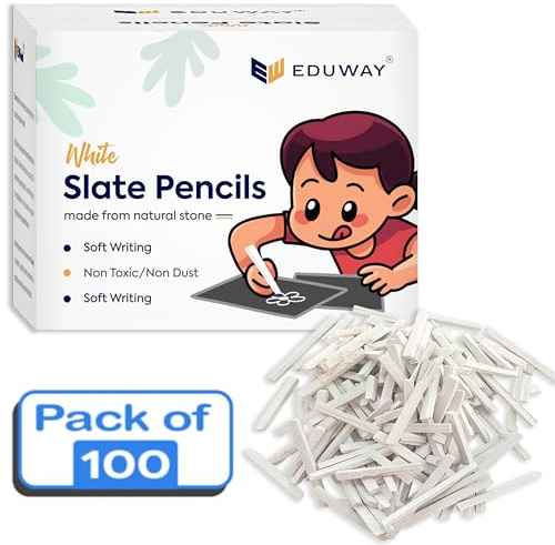 Eduway 100 lápices de tiza Bitti | Lápiz de tiza de piedra caliza orgánica natural para escritura y creatividad | Caja de barra de pizarra terrosa natural pura no tóxica para pizarra negra y verde |