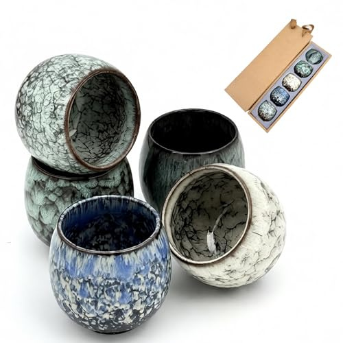 Lot de 5 Tasses Ã Expresso, 100 ml Tasses à Expresso à Paroi Épaisse en Faïence, Tasses Ã Moka Sans Anse, Passe au Lave Vaisselle, Cadeau pour Hommes et Femmes, Pour Moka, Macchiato, Thé