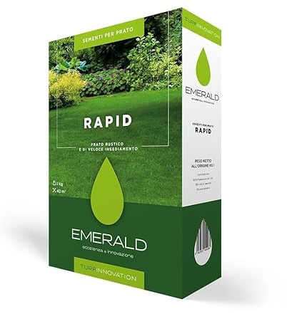 Emerald RAPID, Semi per Tappeto Erboso a Crescita Veloce, Prato Denso e Resistente, Ideale per Giardini, Aree Verdi, Rinnovo Prati,1kg x 40mq (1, Kg)