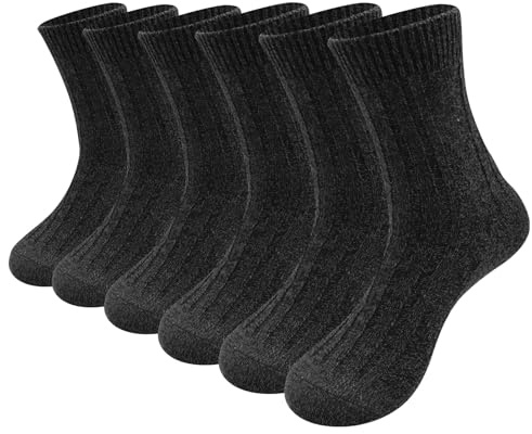 VEGCOO 6 Pares Calcetines Térmicos Mujer, Calcetines de Invierno de Punto Grueso, Regalos Cumpleaños para Mujer y Hombre, Tallas EU 36-42 (Negro)