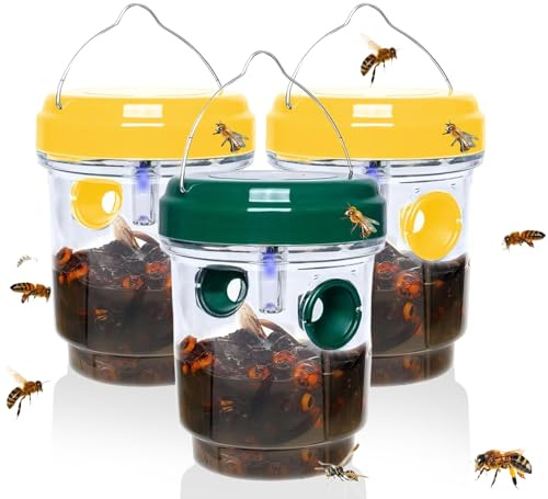 Wasp Traps Outdoor Hanging, Solar Bee Trap for Outside, Reusable Solar Powered Hornet Traps, Bee Wasp Catcher Outside Garden 3 Packs