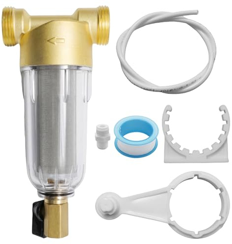 Ollanoos Wasserfilter für Wasserleitung, 1/2'' Male Thread, Spin-Down Sedimentfilter mit 40μm Edelstahlgewebe, Ganzhausfilter für Gartenschlauch & Brunnenwasser